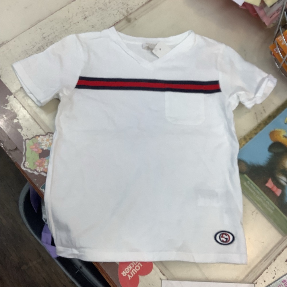 Gucci Kids White Shirt with Red and Black Stripes